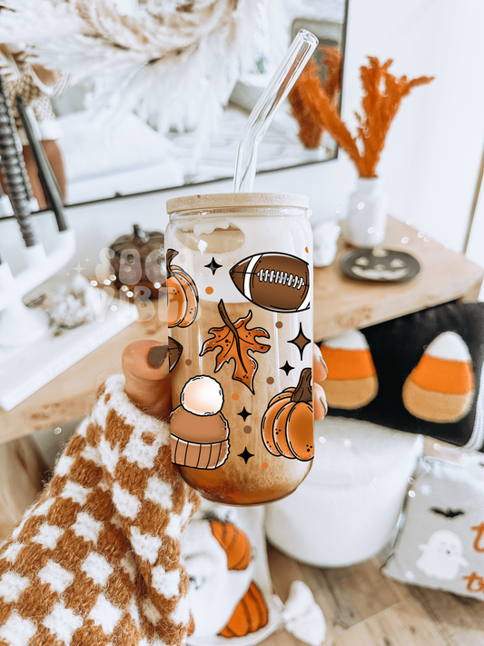 Fall Football Cup | 16 oz glass cup