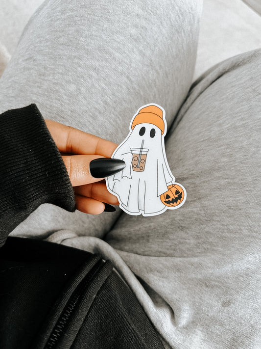 Ghost with iced coffee sticker