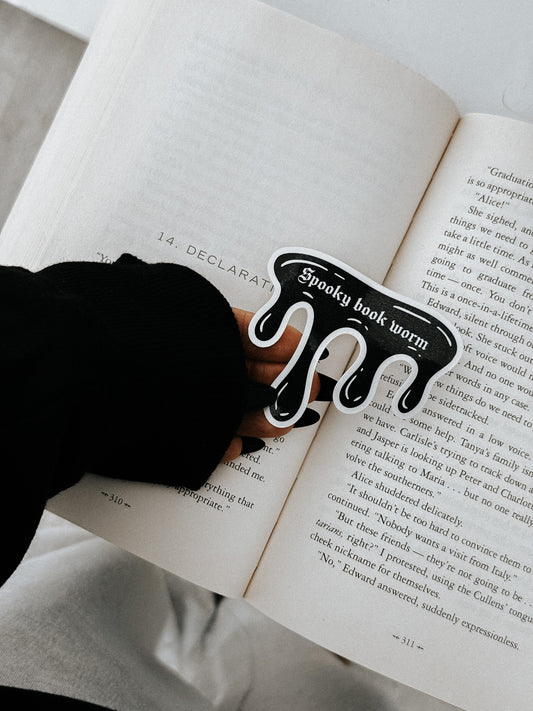 Spooky book worm sticker