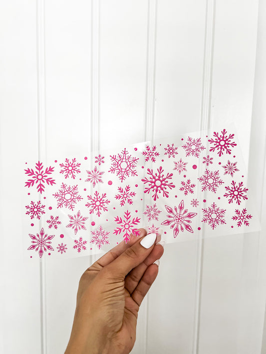 Pink snowflakes | UV DTF Cup wrap