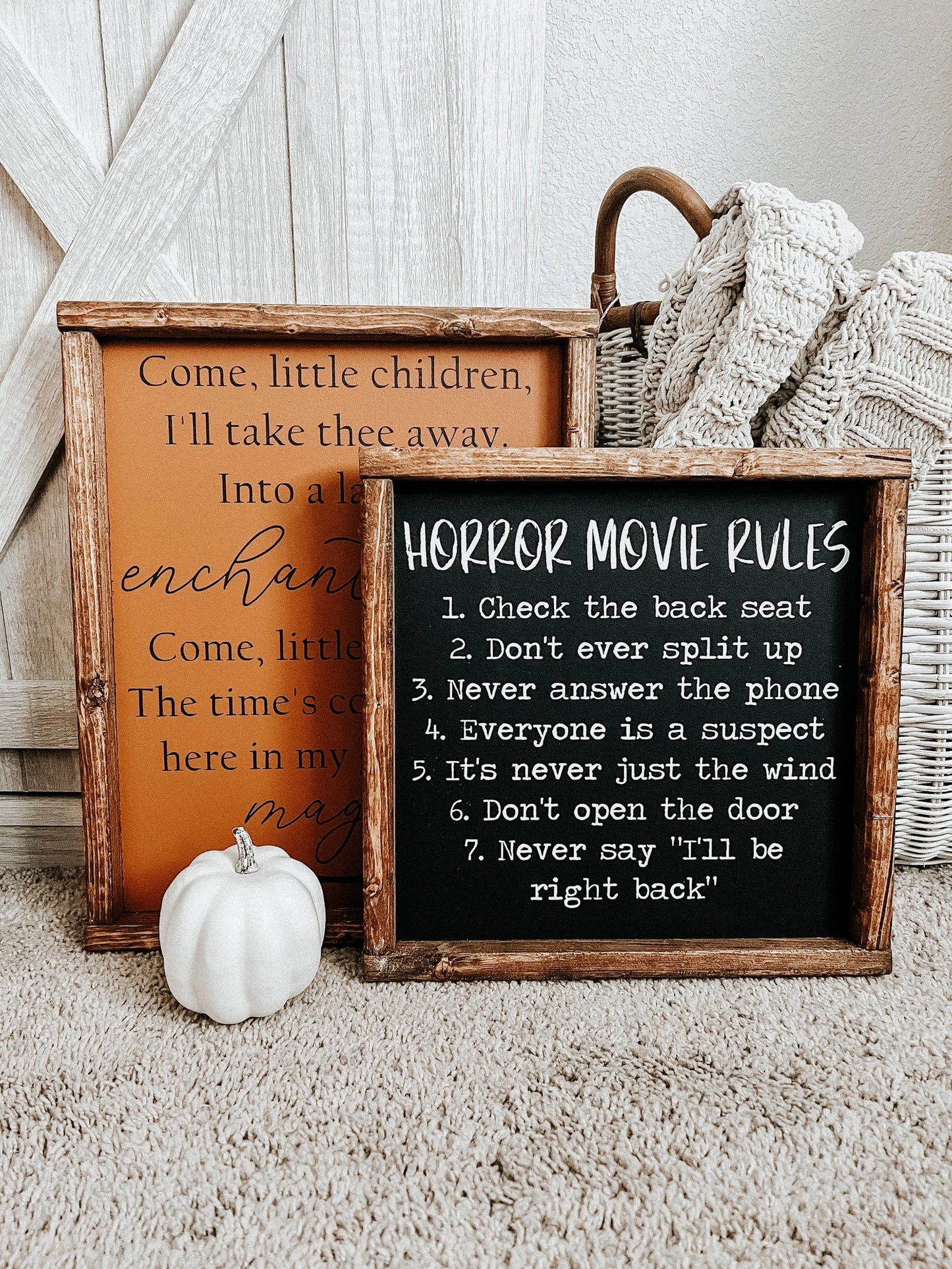 Horror movie rules wood sign